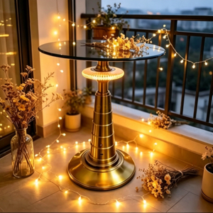 Elegant MID Century Low Round Glass Top Coffee Table for Stylish Homes Event Illuminated Bluetooth Music Cocktail Table End Table