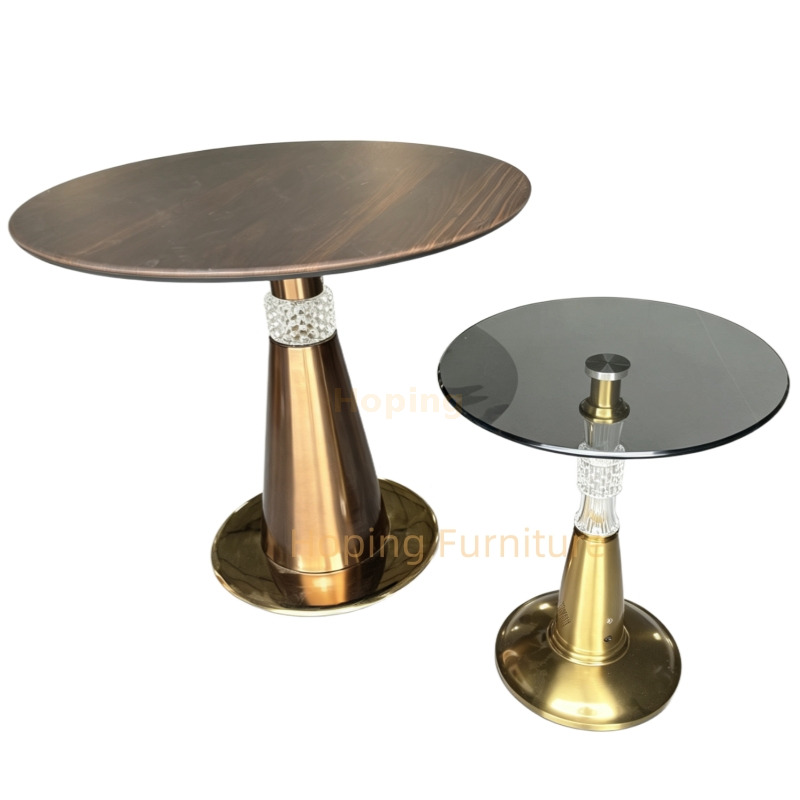 45cm Round Glass Top Side Table Gold Pedestal Base LED Glowing Column with Bluetooth Coffee Table Modern Tea Table