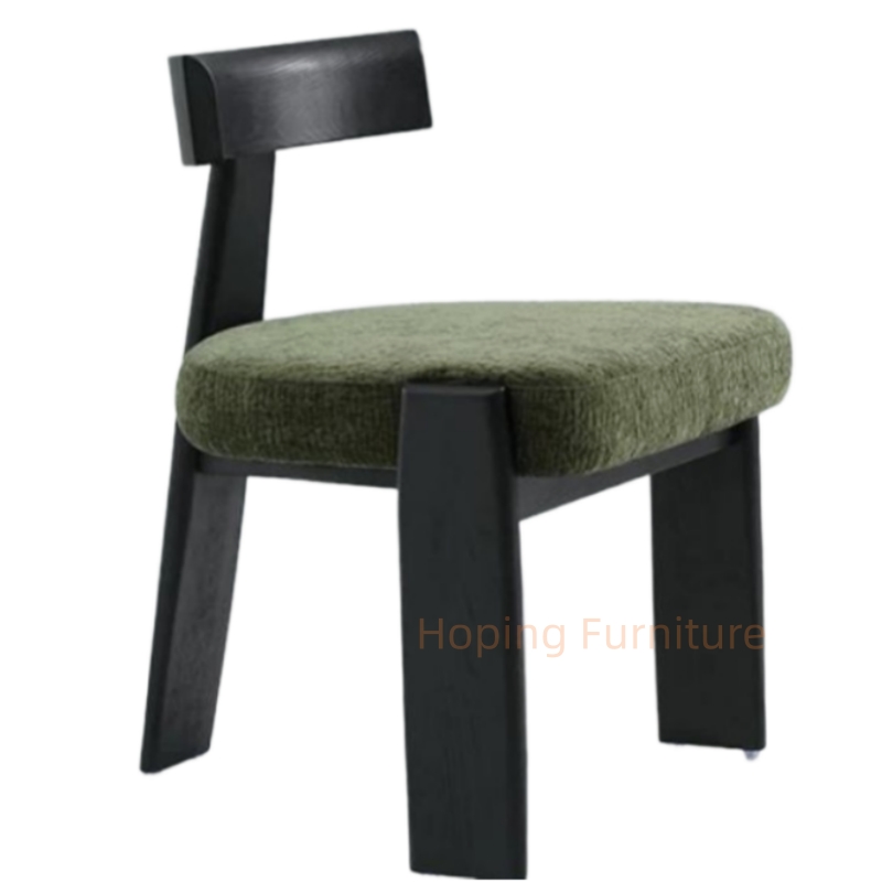 Modern T-Back Black Solid Wood Chair Soft Fabric Padded Seat Dining Chair for Hotel Cafe Household