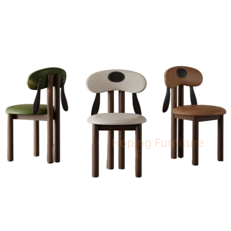 Vintage Sweetheart Shape Dining Chair Solid Wood Frame Polka DOT Fabric Upholstered Accent Chair for Home Cafe