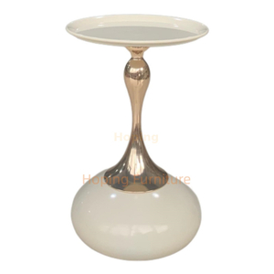 Cream Round Side Table Gold Metal Curved Pedestal Modern Luxury Accent Sofa End Table