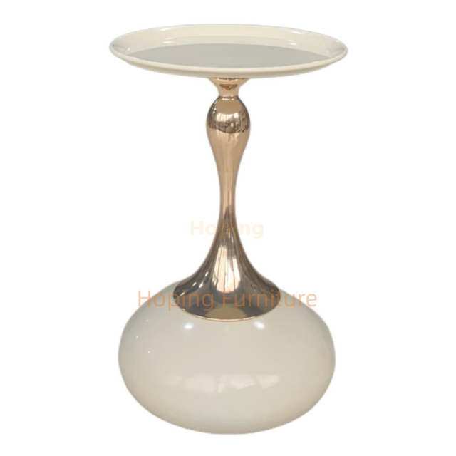 Cream Round Side Table Gold Metal Curved Pedestal Modern Luxury Accent Sofa End Table
