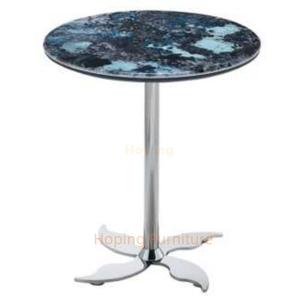 Round Blue Agate Marble Side Table 4 Petal Base End Table Modern Luxury Small Coffee Table for Living Room Cafe Hotel