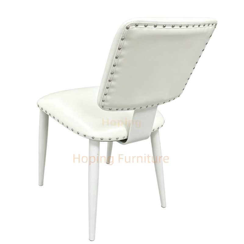 Modern Side Chair White PU Leather with White Metal Legs Nailhead Border Art Dining Chair