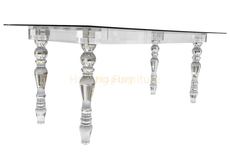 8 Seater Transparent Acrylic Wedding Dining Table with Glass Top for Wedding Event Banquet