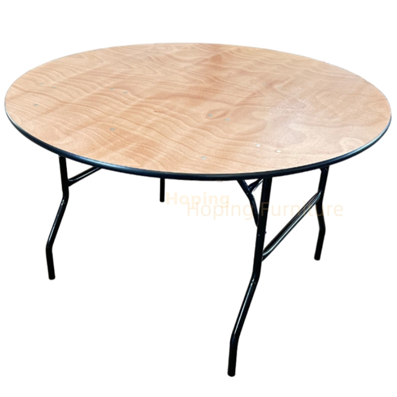 Wood Grain Color Outdoor Sector Banquet Folding Table PVC Tabletop Iron Legs Combine 4 Pieces Into 2.4m Full Round Table
