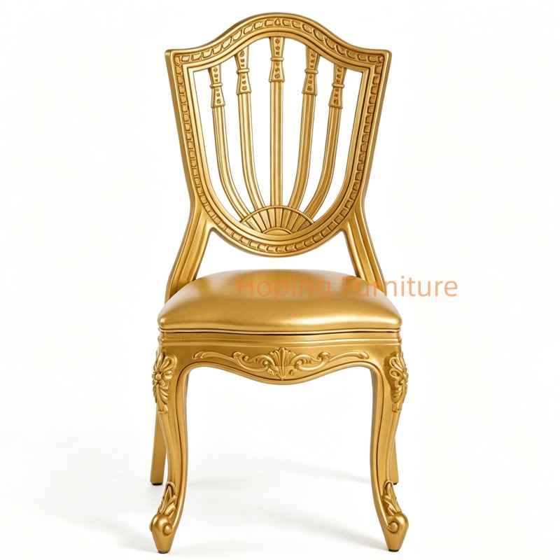 European Royal Style Golden Frame PP Dining Chair Padded Seat Party Chair for Hotel Reception Outdoor Chair