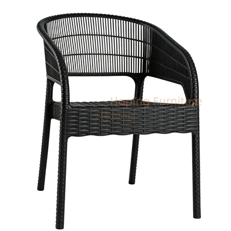 Black Plastic PE Rattan Armchair with Armrest Patio Dining Chair Wedding Chair Durable Restaurant Dining Furniture Hotel Hall Used Banquet Chair