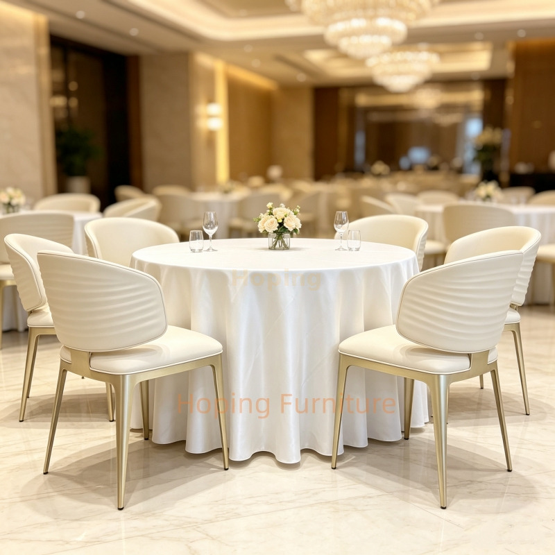 Modern Upholstered Dining Chair Champagne Gold Metal Leg Cream PU Leather Side Chair Stainless Steel White Leather Dining Chair for Hotels