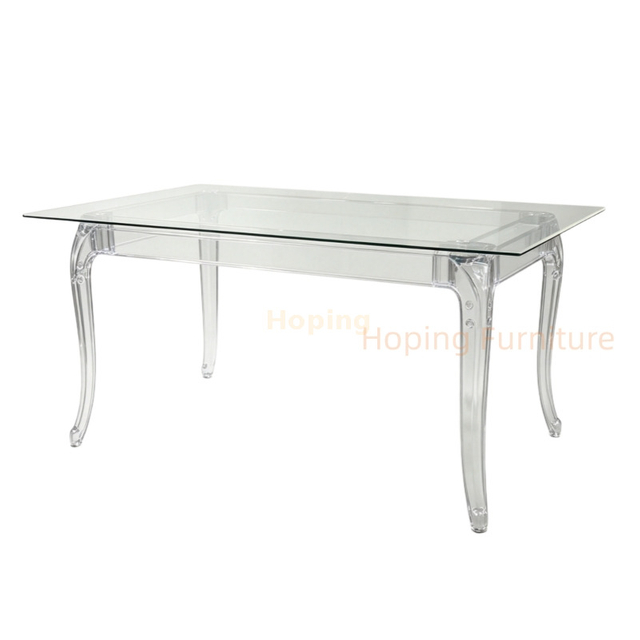 Clear Acrylic Dining Table Rectangular Glass Top Transparent Table for Wedding Event Outdoor Patio Square Banquet Table