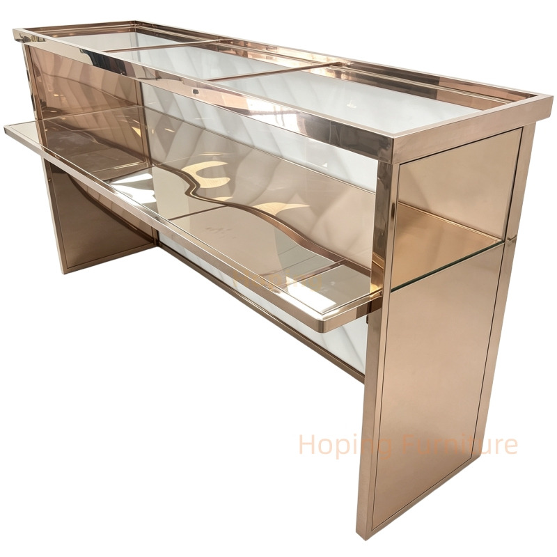 Wedding Event Furniture Rose Gold Stainless Steel Frame Acrylic Panel Console Side Table Console Dressing Glass Table Laser Cutting Luxury Living Room Table