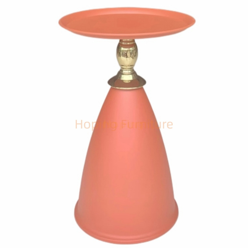 Matte Red Bell Shaped Nightstand Metal Tray Top Small Sofa Side End Table with Gold Detail Coffee Table for Home Bedroom Hotel Restaurant