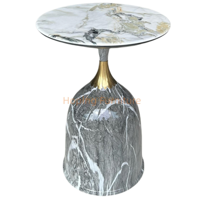 Light Luxury Bell Side Table Marble Vein Top Sofa End Table Living Room Decor Display Table