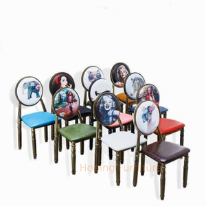 Vintage Distressed European Dining Chairs Retro Upholstered Side Chairs for Milk Tea Nail Salon Cafe Hot Pot BBQ Restaurant Chairs