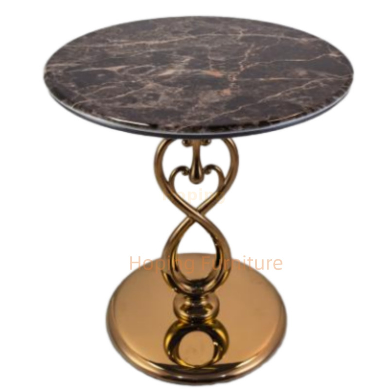 Home Living Room Round Coffee Side Table Marble Top Infinity Gold Base Stainless Steel Antique Display Table