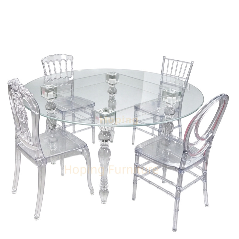 8 Seater Transparent Acrylic Wedding Dining Table with Glass Top for Wedding Event Banquet