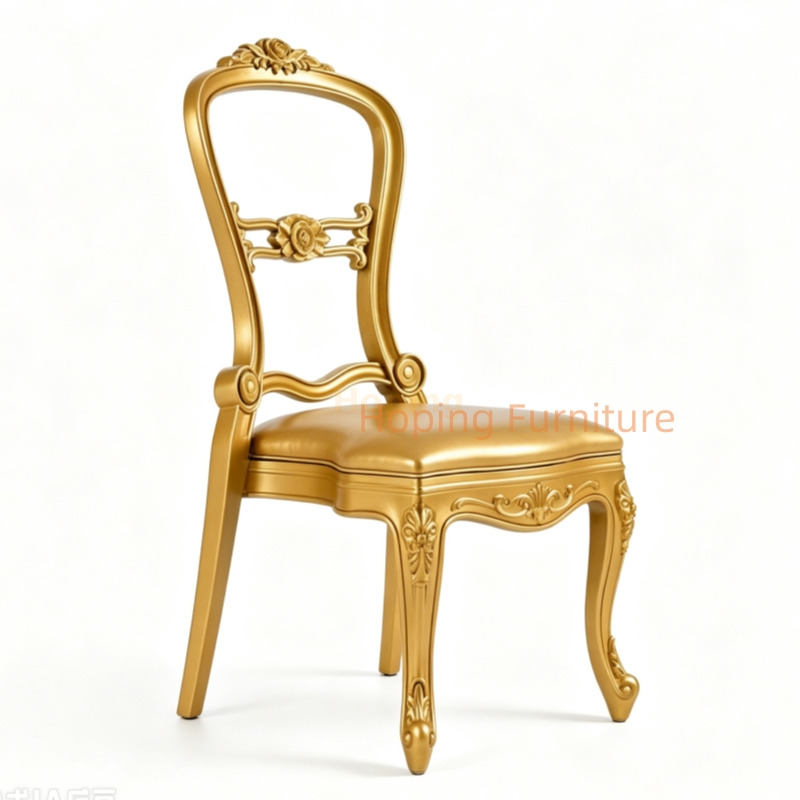 European Royal Style Golden Frame PP Dining Chair Padded Seat Party Chair for Hotel Reception Outdoor Chair