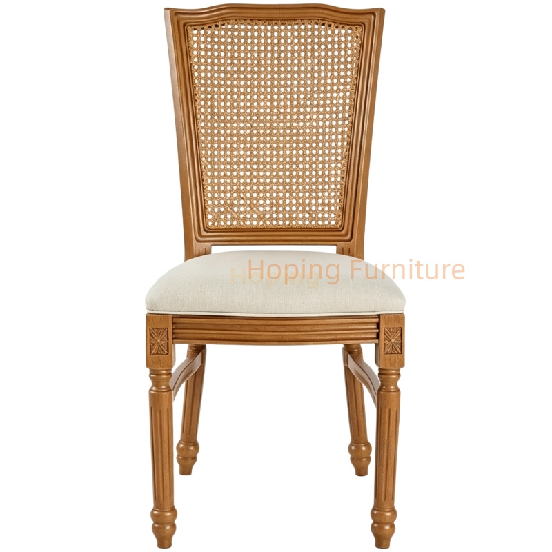 Hotel Classic Anitque Wood Color Plastic Chair Spare Rattan Cane Back Elegant Dining Chair for Modern Restaurants