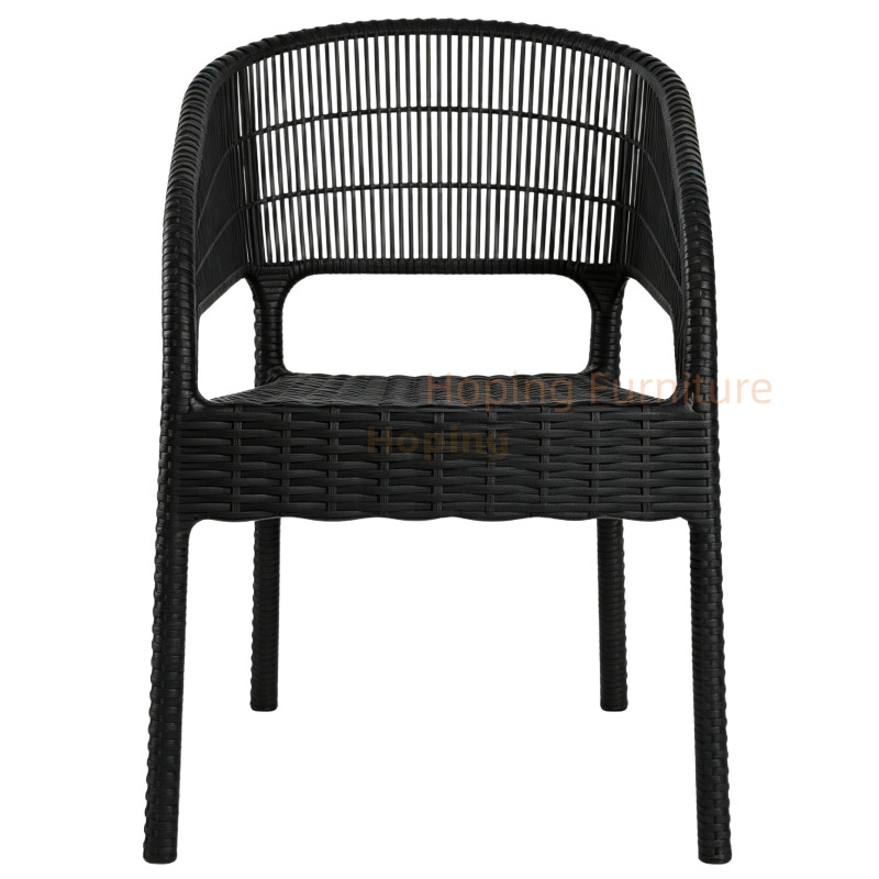 Black Plastic PE Rattan Armchair with Armrest Patio Dining Chair Wedding Chair Durable Restaurant Dining Furniture Hotel Hall Used Banquet Chair
