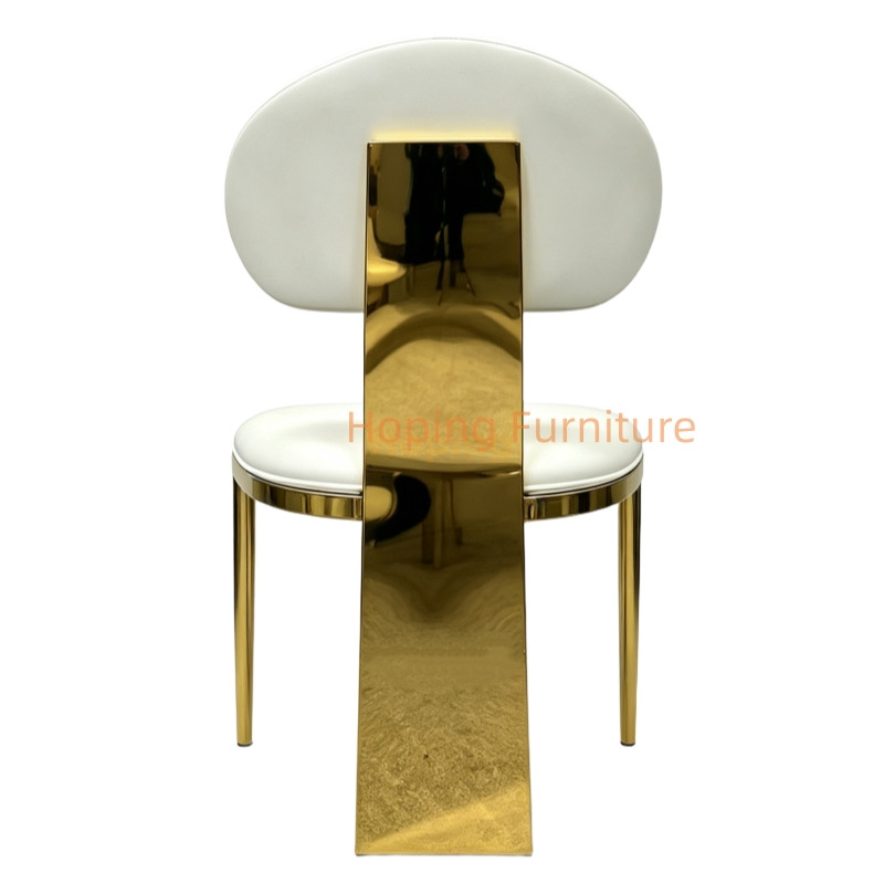 Modern Gold Metal Leg Dining Chair White PU Leather Upholstered Banquet Event Chair