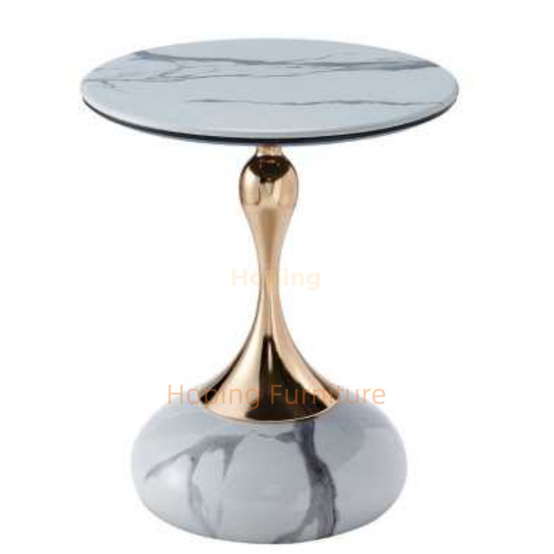 Cream Round Side Table Gold Metal Curved Pedestal Modern Luxury Accent Sofa End Table