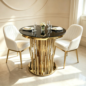 Luxury Round 2 Seater Dining Table for Home Hotel Banquet Events Round Cake Table Italy Gold Stainless Steel Black Glass Top Dining Table 80 Coffee Table