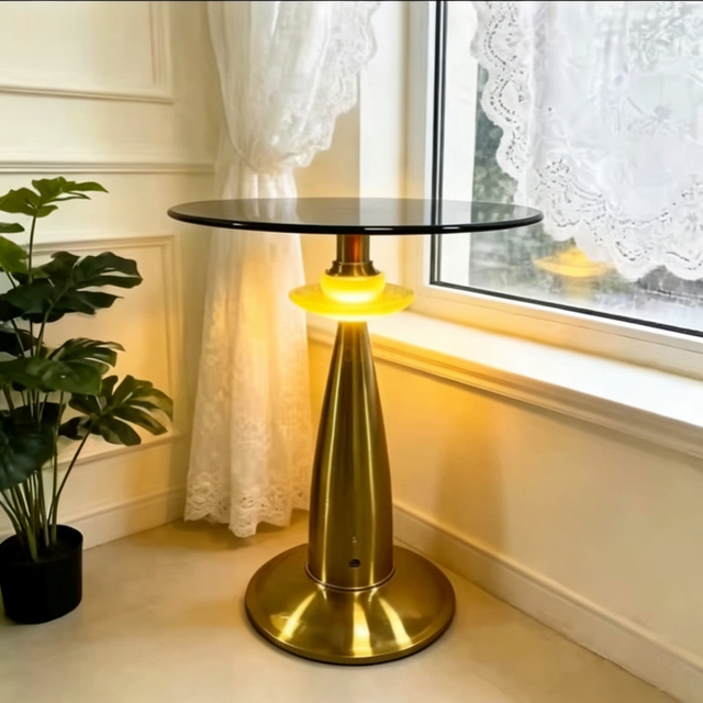 Conical Metal Stand Lighted Bluetooth Music Coffee Table Metal Side Tables for Living Room and Hotel