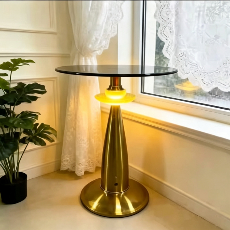 Conical Metal Stand Lighted Bluetooth Music Coffee Table Metal Side Tables for Living Room and Hotel