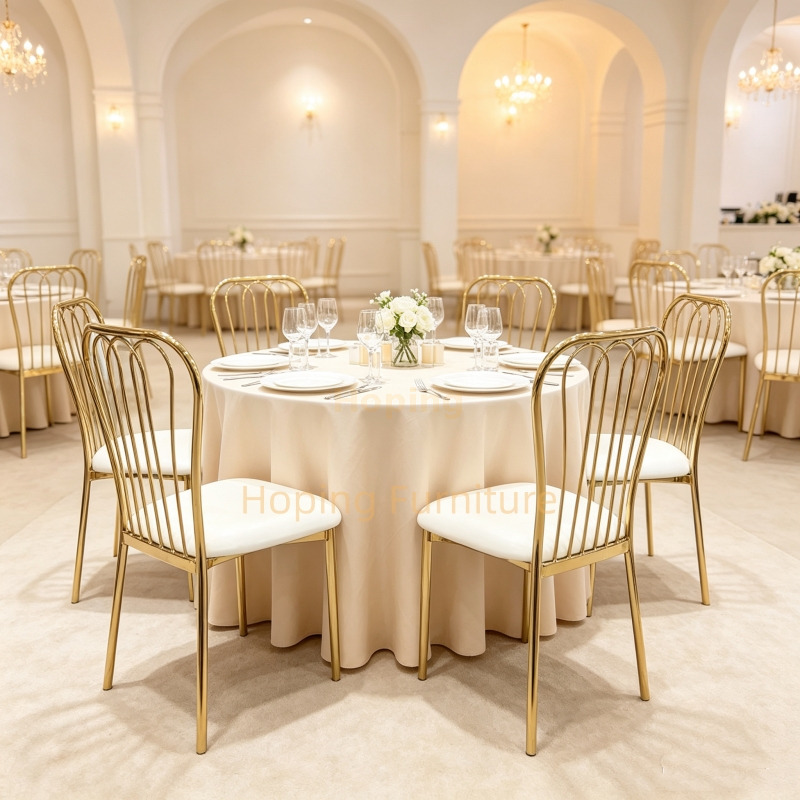 Luxury Wire Back Wedding Chair Gold Frame White PU Leather Iron Event Wedding Dining Chair