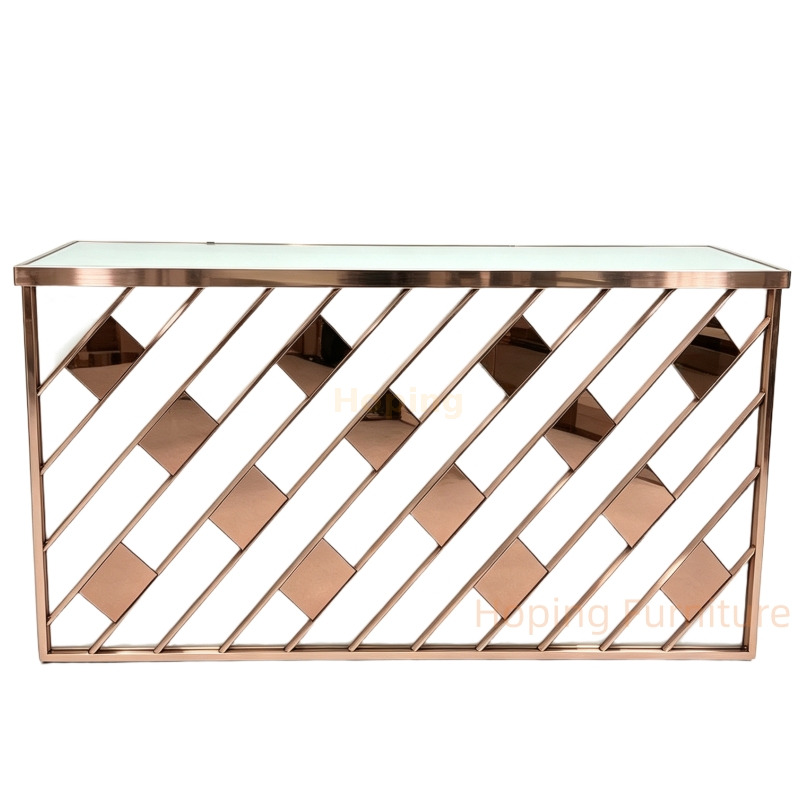 Wedding Event Furniture Rose Gold Stainless Steel Frame Acrylic Panel Console Side Table Console Dressing Glass Table Laser Cutting Luxury Living Room Table