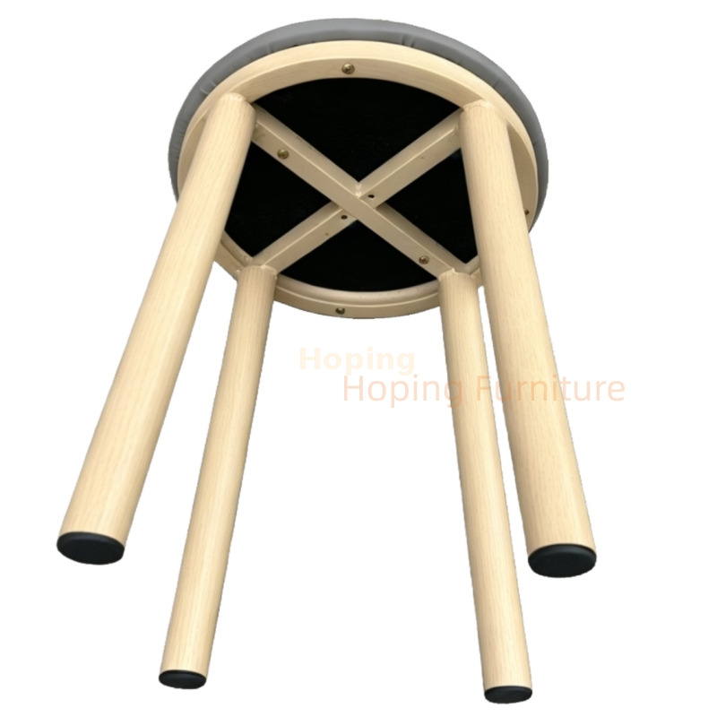Wood Grain Metal Round Stool with Gray Soft Cushion Simple No Backrest Dining Stool for Home Restaurant