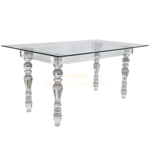 8 Seater Transparent Acrylic Wedding Dining Table with Glass Top for Wedding Event Banquet