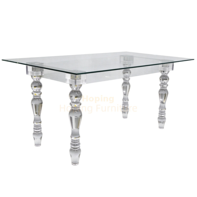 8 Seater Transparent Acrylic Wedding Dining Table with Glass Top for Wedding Event Banquet
