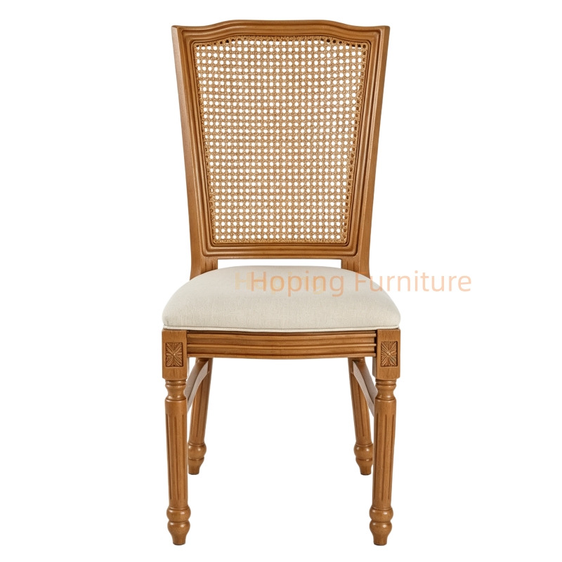 French Carved Cane Back Dining Chair Upholstered Cushion for Wedding Banquet Home