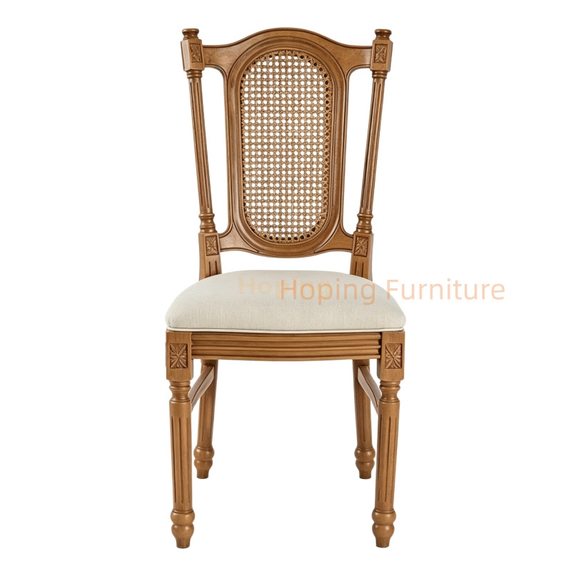 Hotel Classic Anitque Wood Color Plastic Chair Spare Rattan Cane Back Elegant Dining Chair for Modern Restaurants