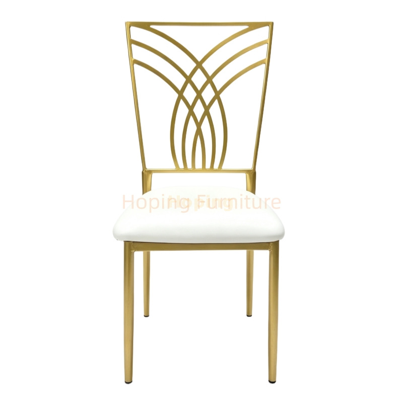 Gold Metal Art Deco Back Dining Chair with White Cushion for Wedding Banquet Events New Design China Iron Chair Hotel Chairs Banquet Metal Wedding Chair