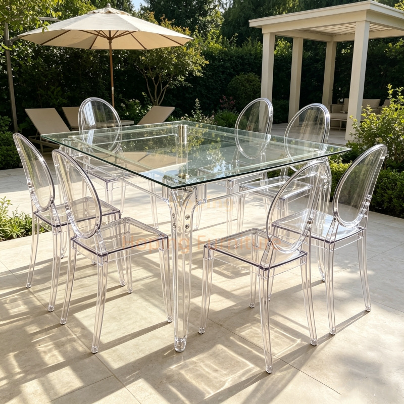 Clear Acrylic Dining Table Rectangular Glass Top Transparent Table for Wedding Event Outdoor Patio Square Banquet Table
