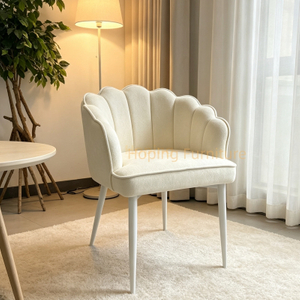 Shell Shape Upholstered Dining Chair Cream Velvet Fabric Armchair with White Metal Legs for Wedding Banquet Hotel Home Event Wedding Furniture Dining Chairs