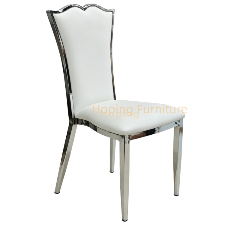 Iron Frame High Back Banquet Chair White PU Upholstered Event Dining Chair for Hotel Party Wedding Chair