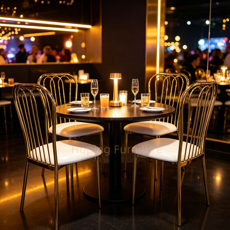 Luxury Wire Back Wedding Chair Gold Frame White PU Leather Iron Event Wedding Dining Chair