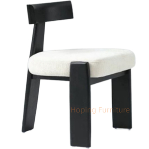 Modern T-Back Black Solid Wood Chair Soft Fabric Padded Seat Dining Chair for Hotel Cafe Household