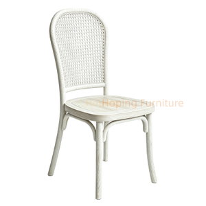 Off White Imitated Rattan Plastic Side Chair Retro Cafe Dining Chair for Hospitality Patio Use Outdoor Chair