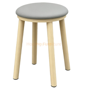 Wood Grain Metal Round Stool with Gray Soft Cushion Simple No Backrest Dining Stool for Home Restaurant