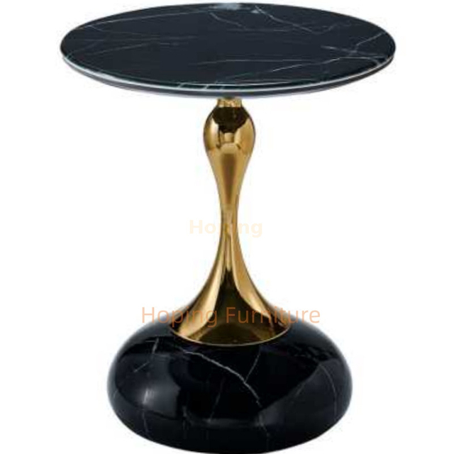 Tripod Curved Leg Black Stone Round Coffee Table Curved Golden Support Side Table Bedroom Nightstand Sofa End Table