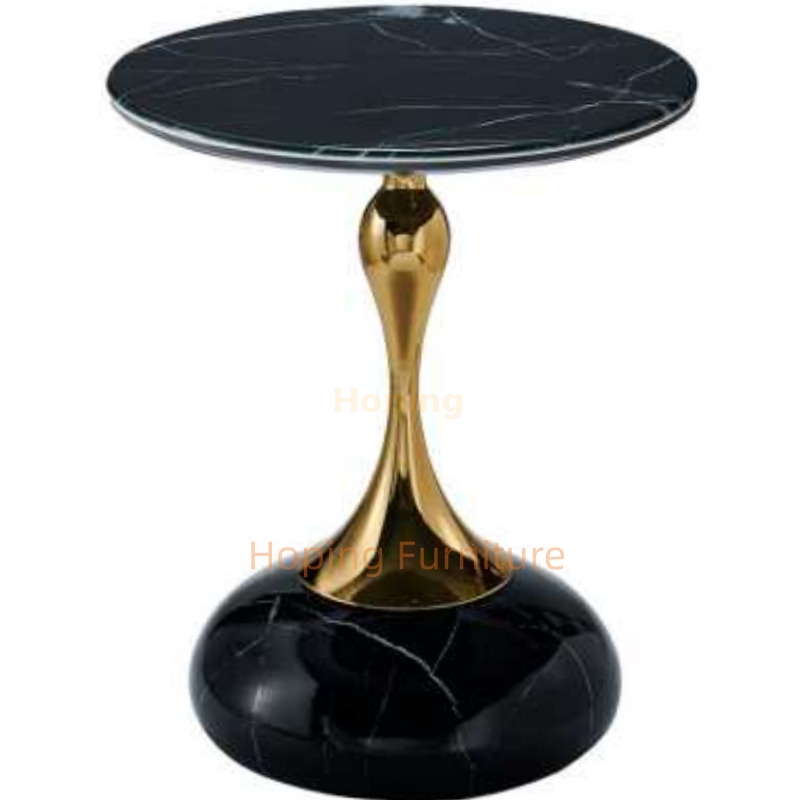 Tripod Curved Leg Black Stone Round Coffee Table Curved Golden Support Side Table Bedroom Nightstand Sofa End Table