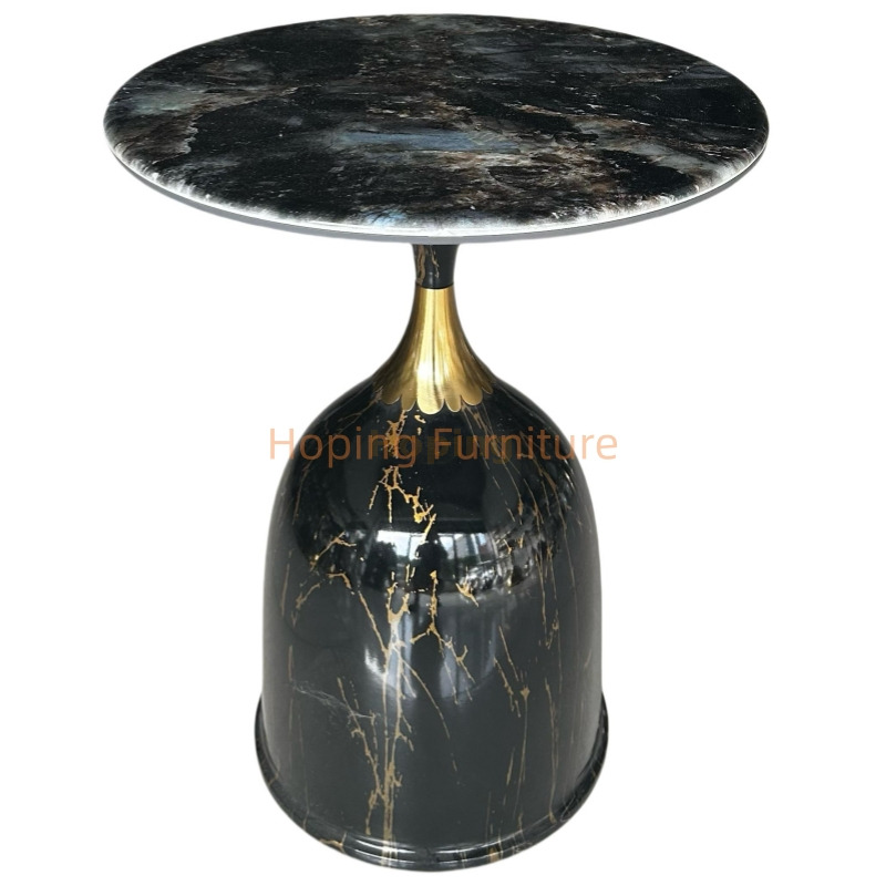 Light Luxury Bell Side Table Marble Vein Top Sofa End Table Living Room Decor Display Table