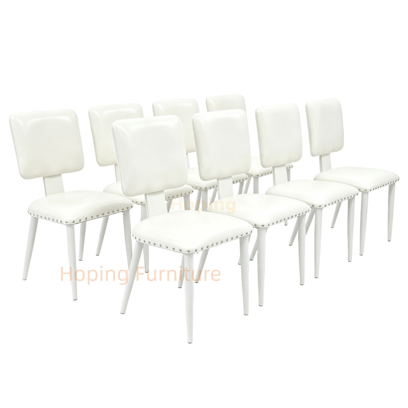 Modern Side Chair White PU Leather with White Metal Legs Nailhead Border Art Dining Chair