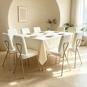 White Teddy Fabric Dining Chair Gold Metal X Shaped Back Frame Upholstered Side Chair Event Banquet Wedding Party Stainless Steel Frame Dining Chair