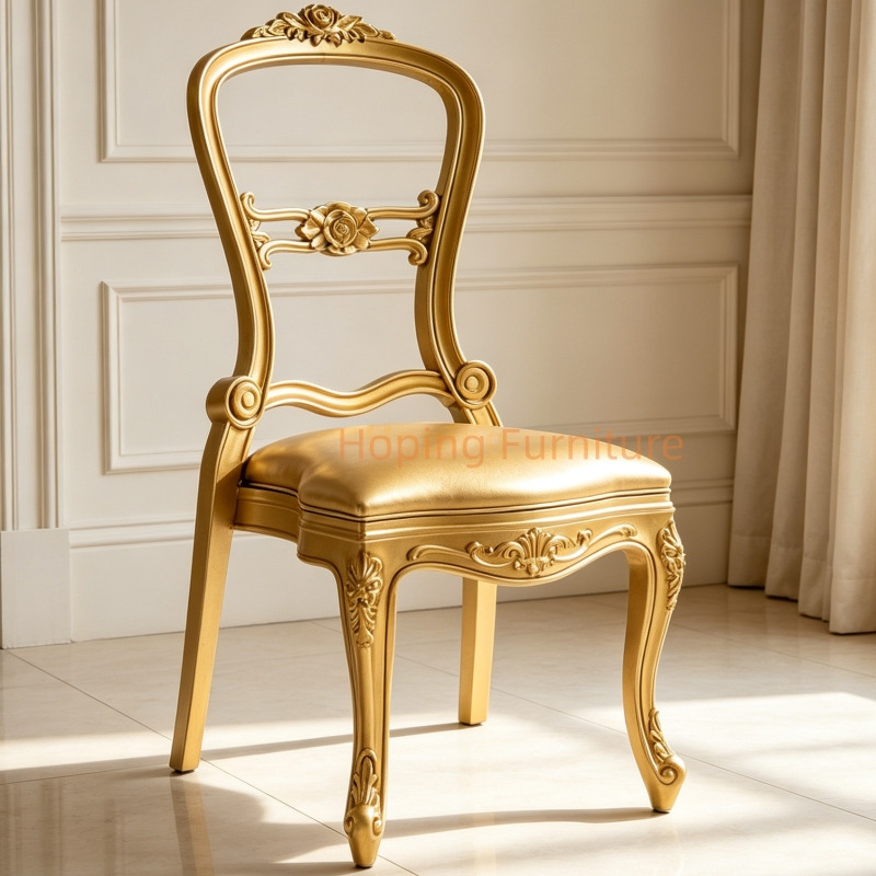 European Royal Style Golden Frame PP Dining Chair Padded Seat Party Chair for Hotel Reception Outdoor Chair