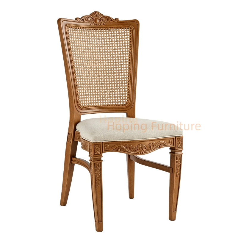 French Carved Cane Back Dining Chair Upholstered Cushion for Wedding Banquet Home